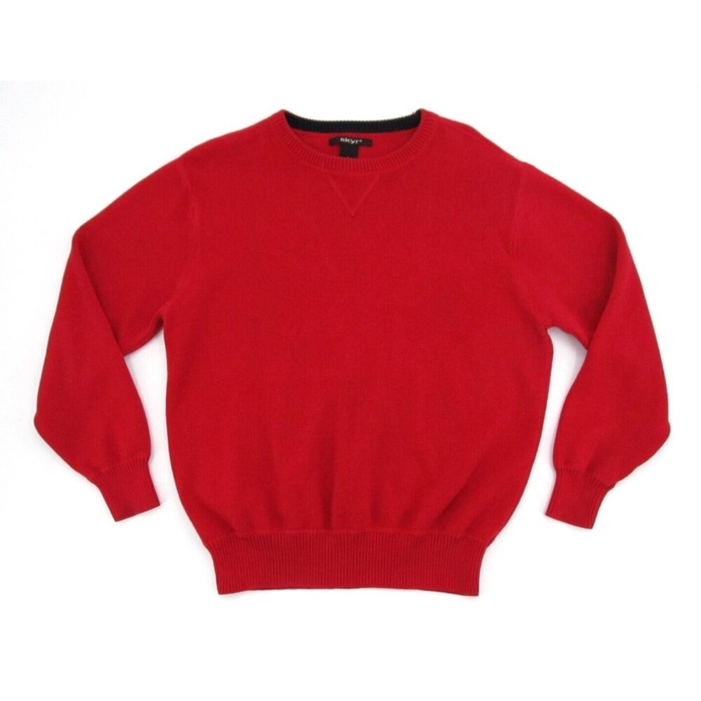Vintage SKYR Sweater Mens Large Cherry Red Long Sleeve Heavyweight Rib Knit
